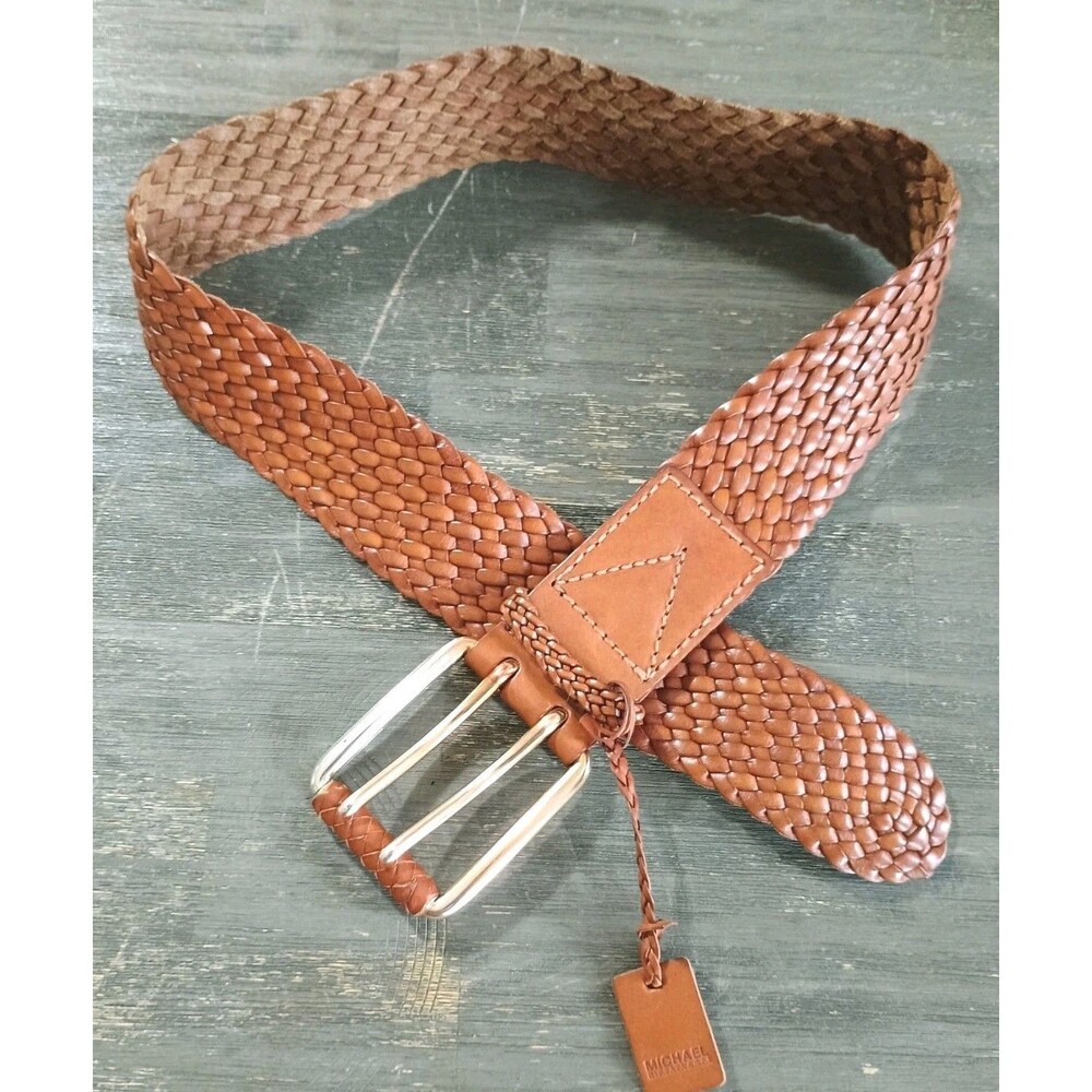 Michael Kors Cognac Brown Woven Leather Double Prong Belt Size Small